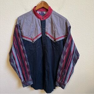 Vintage Panhandle Slim Men’s Geometric Patterned Western Button Up Peasant Shirt